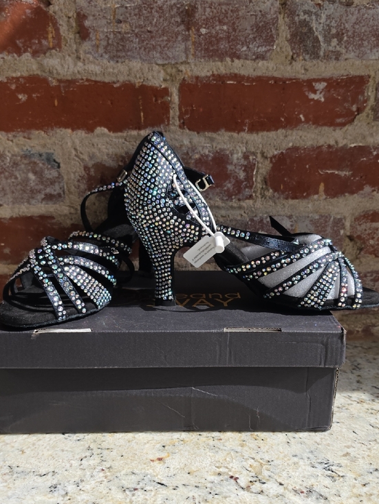dance and sway Shoes - Black Rhinestone Strappy Dance Heels